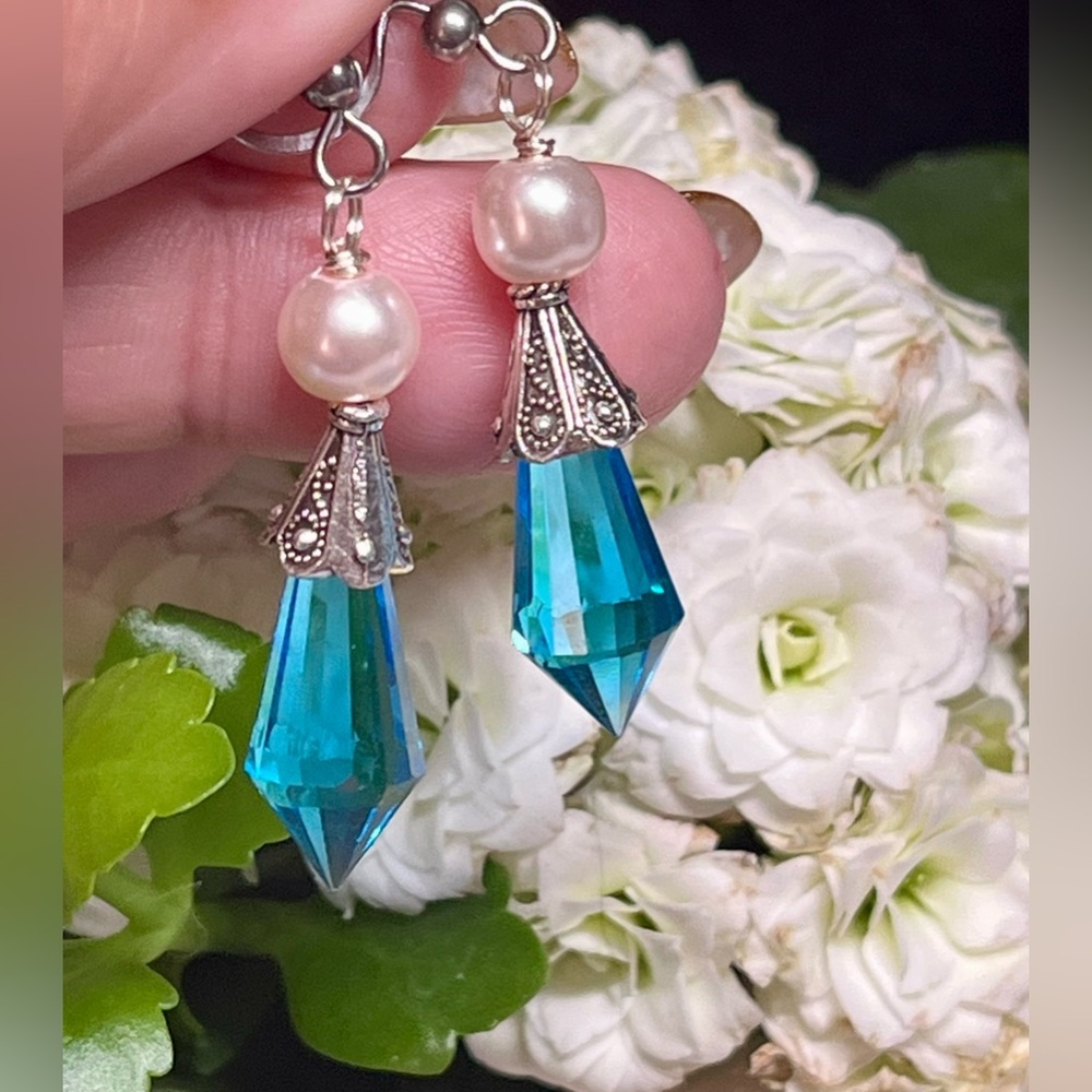🦋Elegant Silver and Blue Drop Earrings